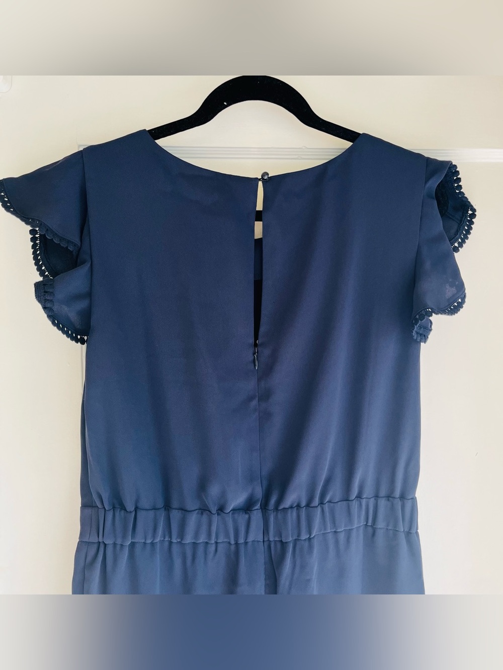 Ann Taylor Navy Blue Wide Leg Romper Jumpsuit Size 6 Flutter Sleeve Pockets - Picture 5 of 13